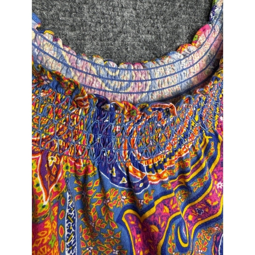 Lauren Ralph Lauren Womens Paisley Smocked Top Size L Multi Color Blouse Preppy - Picture 7 of 8